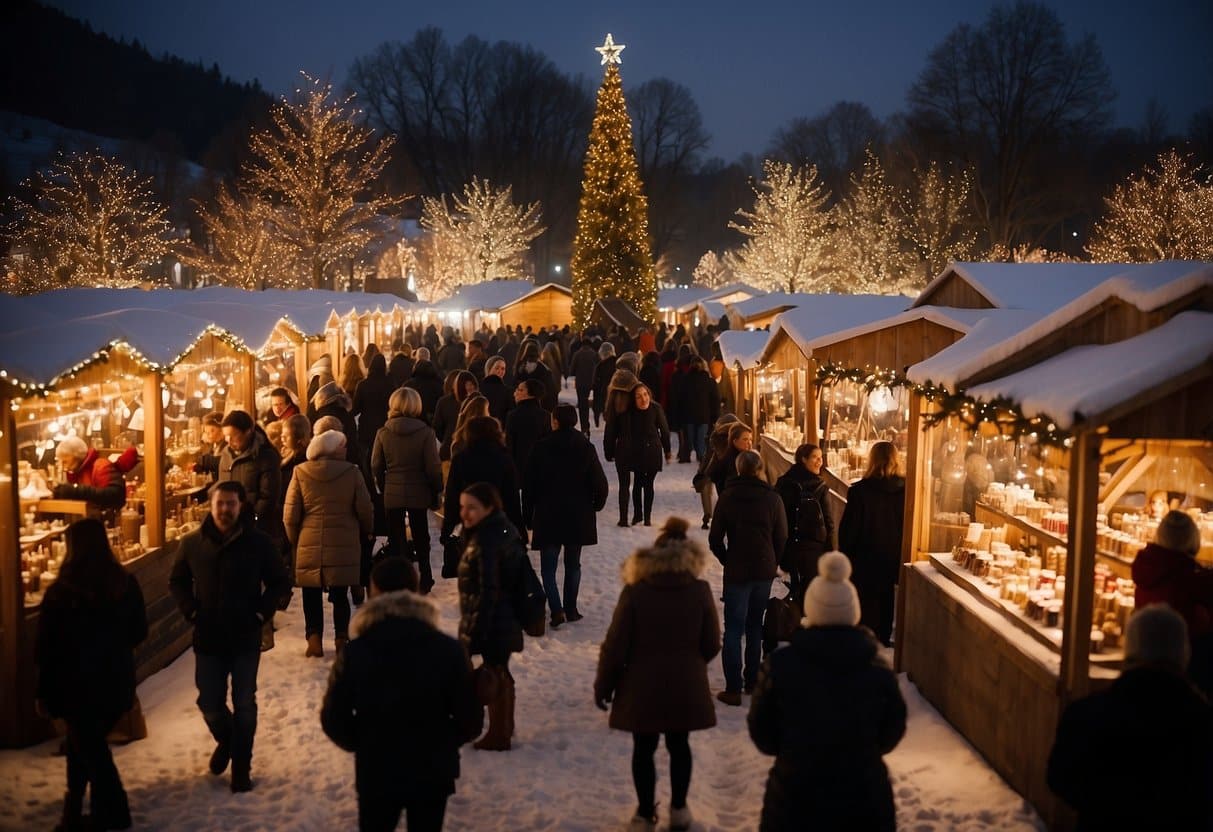 The German American Society Christmas Bazaar bustles with festive stalls, twinkling lights, and the scent of mulled wine. Visitors browse handmade crafts and sample traditional German treats