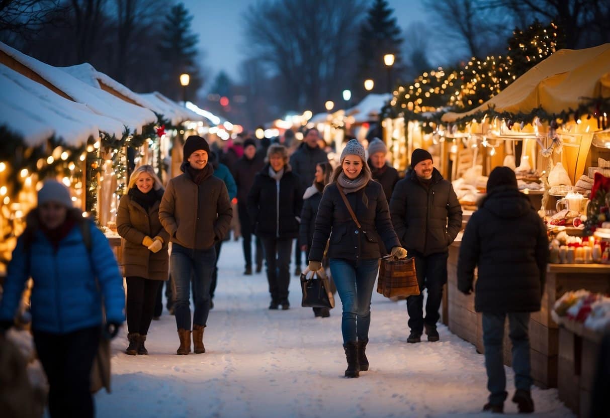 The bustling Linden Hills Holiday Market features colorful stalls, twinkling lights, and a festive atmosphere, making it one of the top 10 Christmas markets in Minnesota