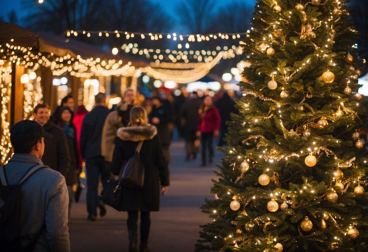 The Festival of Trees in Timonium is bustling with festive energy. Brightly decorated trees line the market, surrounded by joyful crowds and twinkling lights