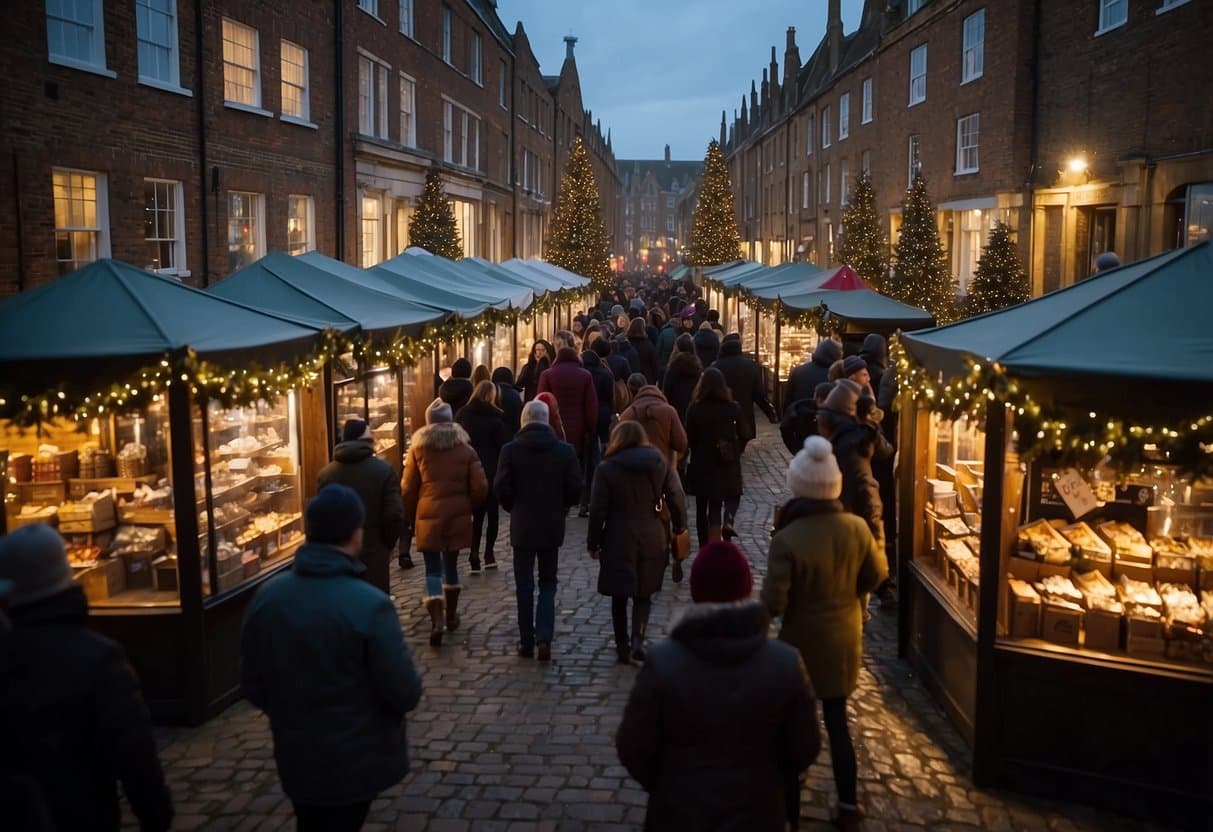 The Cambridge Main Street Christmas Market bustles with holiday cheer and twinkling lights, as vendors display their festive wares and visitors sip on hot cocoa