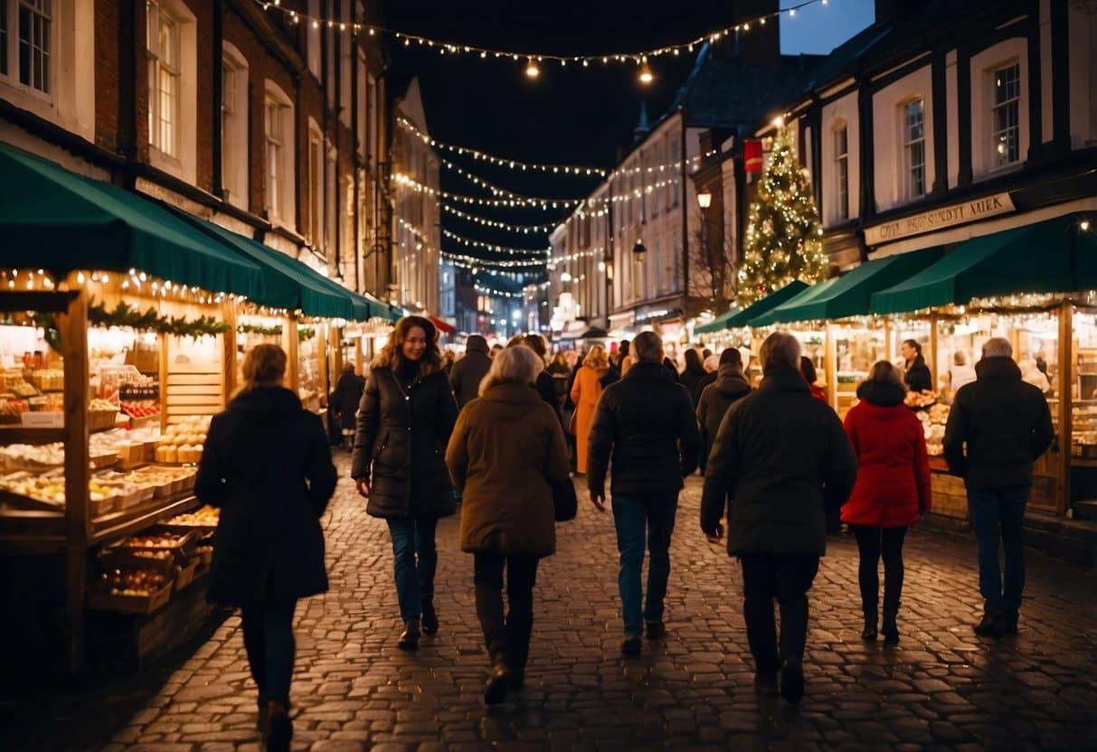 The Bangor European Market is bustling with festive activity, as vendors display their wares and visitors explore the charming Christmas market. Twinkling lights and the scent of holiday treats fill the air