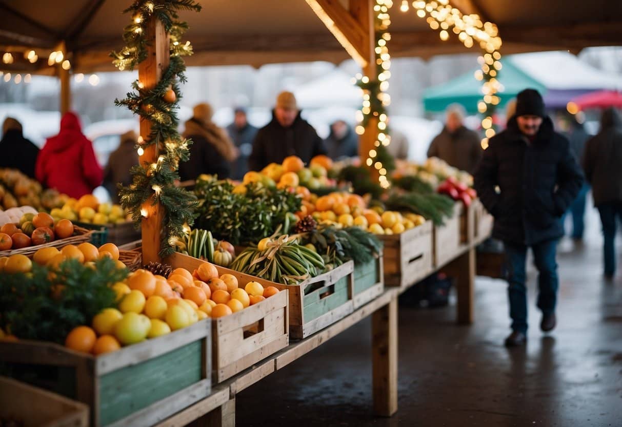 The bustling Dubuque Winter Farmers Market is adorned with festive decorations, showcasing the top 10 Christmas markets in Iowa