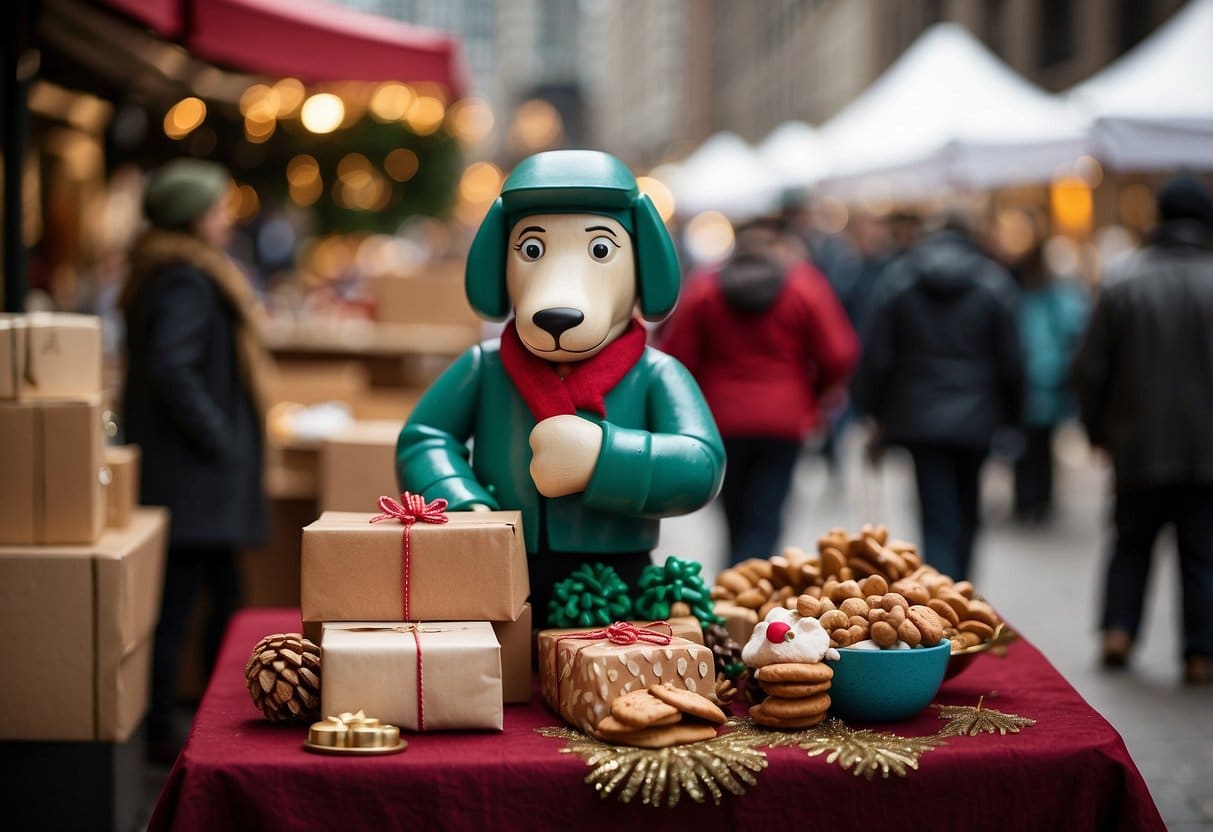 Daley Plaza Holiday Market buzzes with festive energy, lined with charming wooden stalls selling handmade gifts and aromatic treats. The iconic Picasso sculpture overlooks the bustling market, creating a picturesque holiday scene