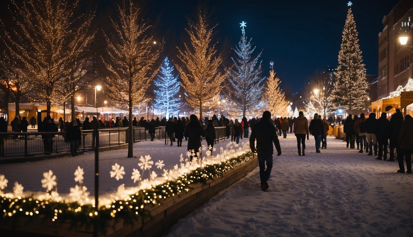 City skylines adorned with twinkling lights, bustling holiday markets, ice skating rinks, and festive decorations lining the streets