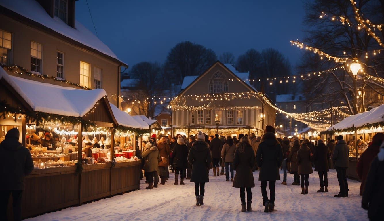 Christmas Markets Washington State 2024: A Guide to Festive Shopping and Events 7 Snow-covered market stalls line the streets, adorned with twinkling lights and festive decorations. Visitors sip hot cocoa and browse handmade crafts while carolers fill the air with joyful music