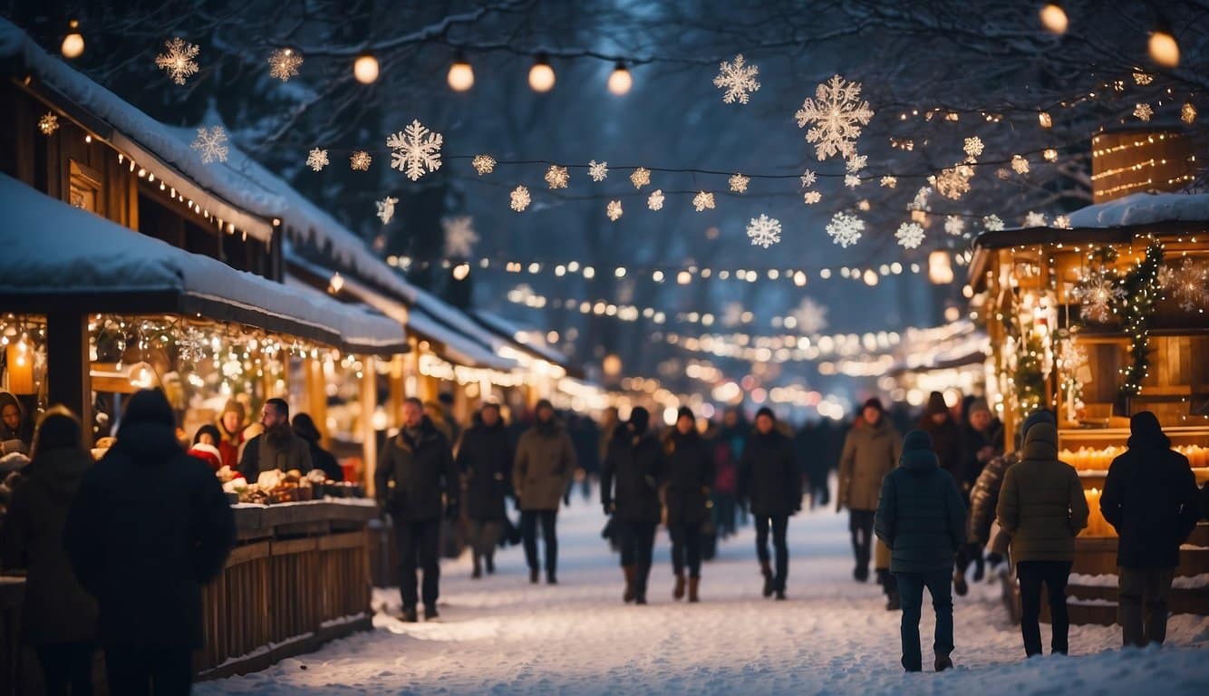 Christmas Markets Washington State 2024: A Guide to Festive Shopping and Events 5 The festival is alive with twinkling lights, festive stalls, and the sound of chimes. Snowflakes gently fall, adding to the magical atmosphere