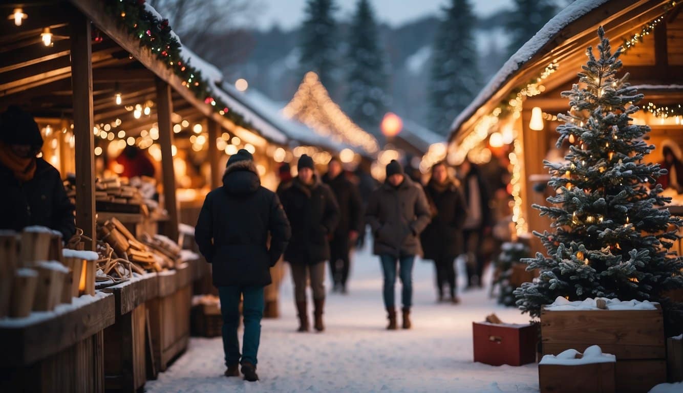 Christmas Markets North Dakota 2024: Your Ultimate Guide to Festive Shopping and Events 1 Crowds gather at Christmas markets in North Dakota 2024. Festive lights adorn wooden stalls selling handmade crafts and seasonal treats. Snowflakes gently fall, adding to the magical atmosphere