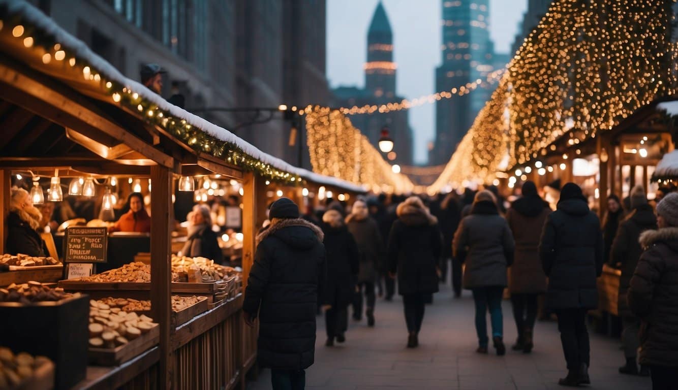 The Christkindlmarket in Chicago bustles with festive stalls, twinkling lights, and the aroma of mulled wine and roasted nuts