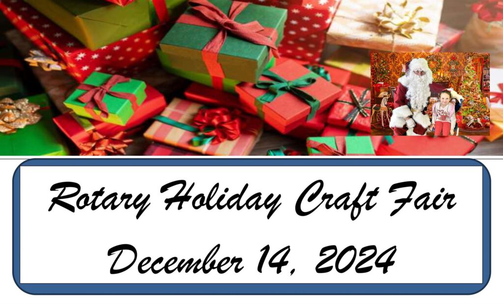 Christmas Markets Massachusetts 2025: Best Festive Events and Holiday Fairs 4 A pile of wrapped holiday gifts with a small photo of Santa Claus and a child; text reads “Rotary Holiday Craft Fair, December 14, 2024.”.