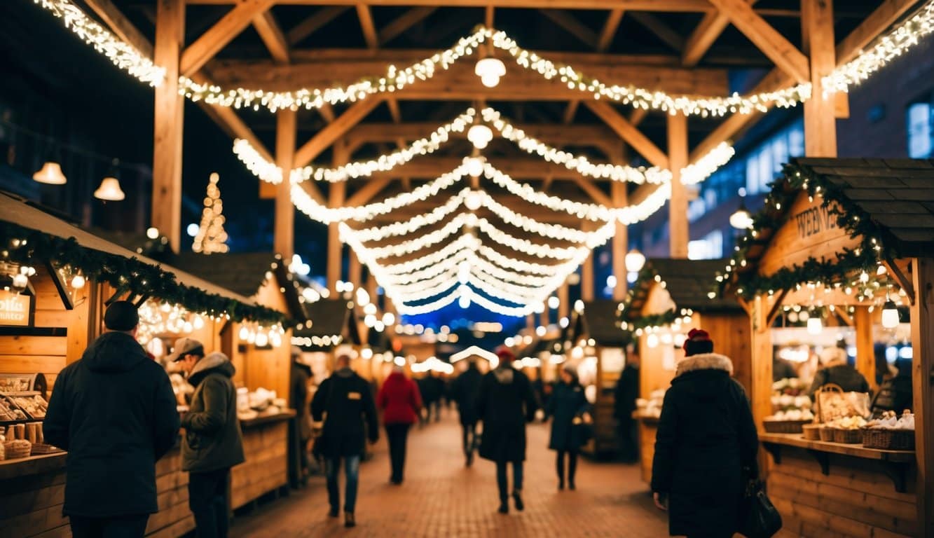 Christmas Markets in the US 2025: Best Festive Destinations and Dates 4 A bustling Christmas market with wooden stalls, twinkling lights, and festive decorations in Denver, CO