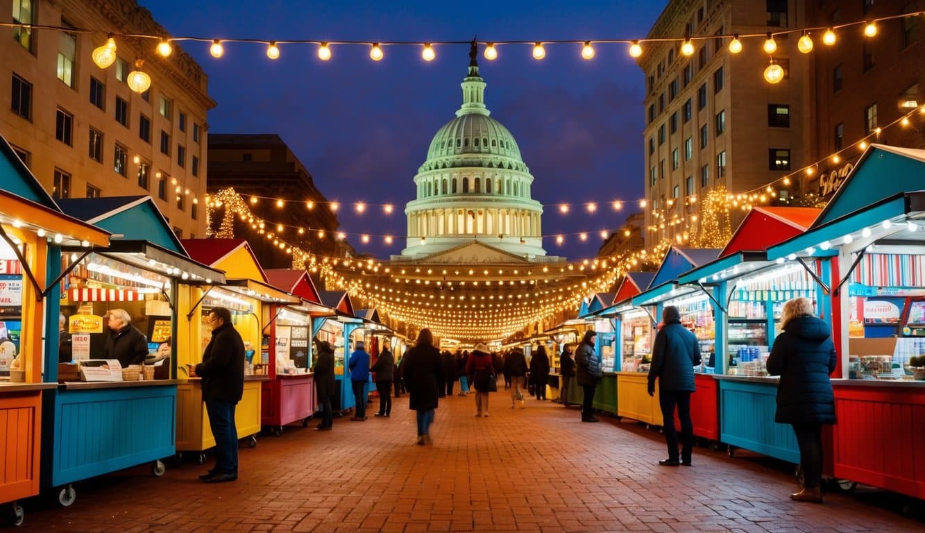 Christmas Markets in the US 2025: Best Festive Destinations and Dates 6 A festive market with colorful stalls and twinkling lights in downtown Washington D.C