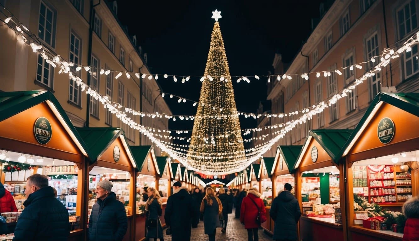 Christmas Markets in the US 2025: Best Festive Destinations and Dates 11 A bustling holiday market with festive stalls and twinkling lights