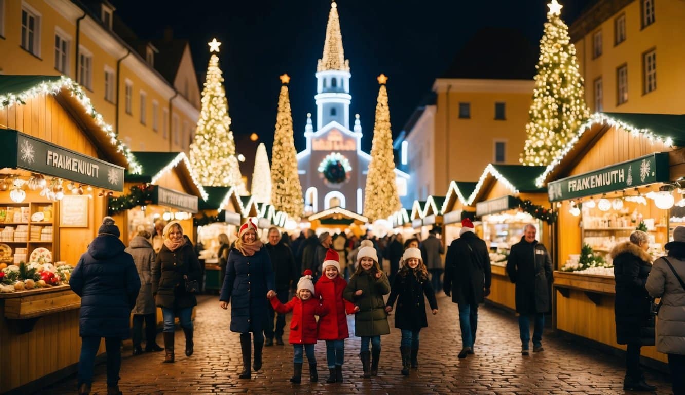 Christmas Markets in the US 2025: Best Festive Destinations and Dates 13 A bustling Christmas market in Frankenmuth, MI with festive stalls, twinkling lights, and joyful visitors