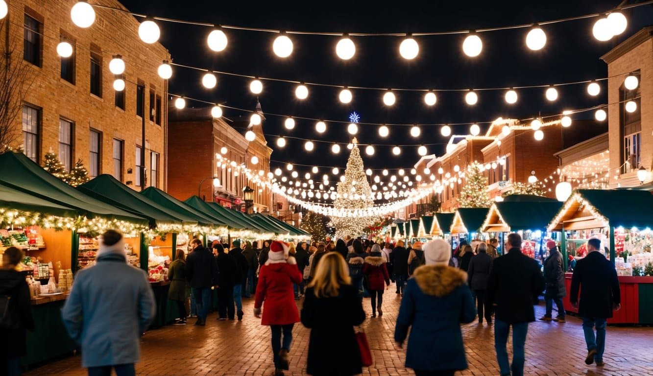 Christmas Markets Texas 2025: Top 50 Festive Destinations 5 A bustling town square filled with festive Christmas market stalls and twinkling lights in Grapevine, Texas, 2025