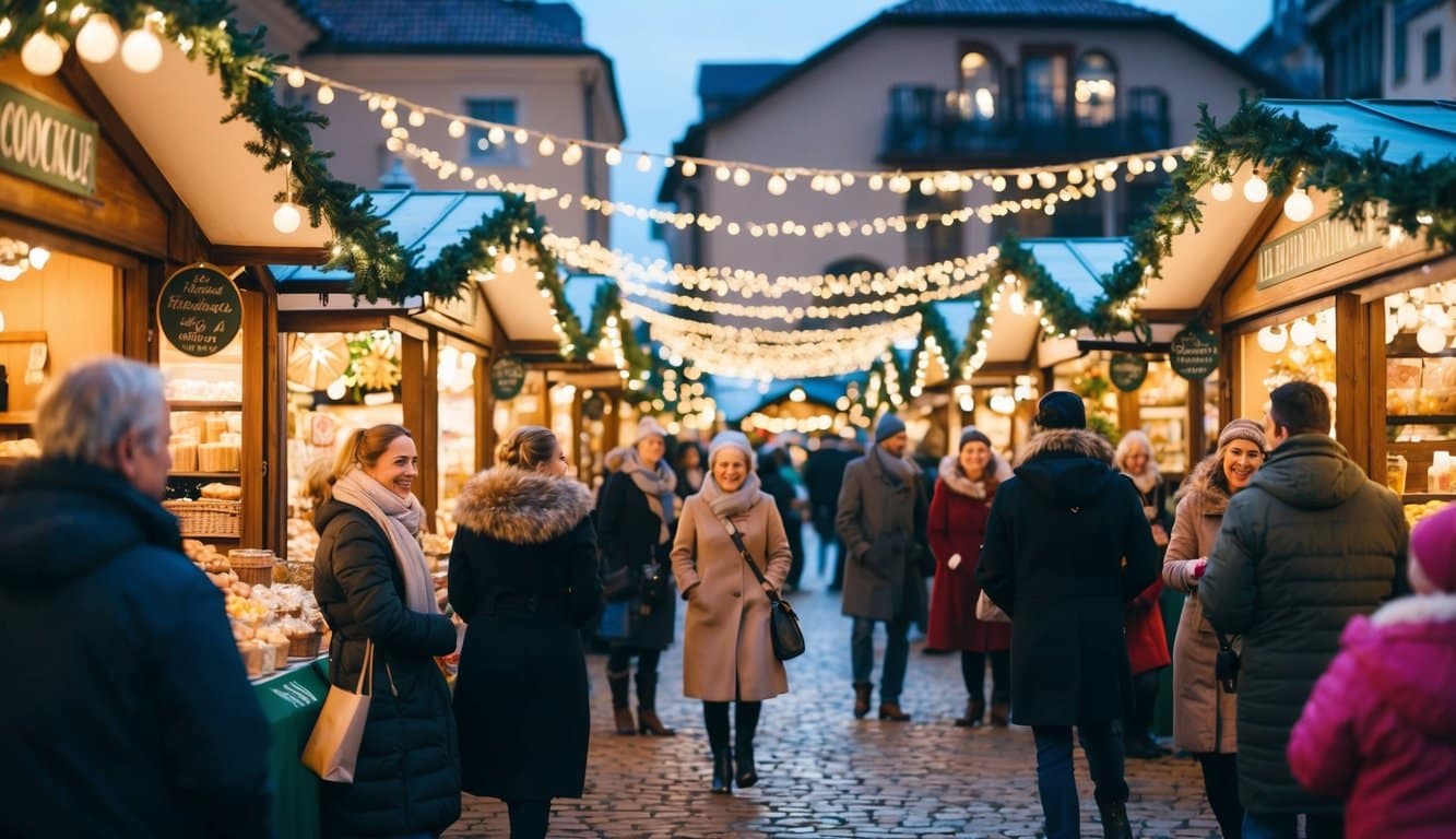 Christmas Markets Texas 2025: Top 50 Festive Destinations 6 A bustling holiday market filled with festive stalls and twinkling lights, surrounded by cheerful visitors and the scent of hot cocoa and fresh evergreen