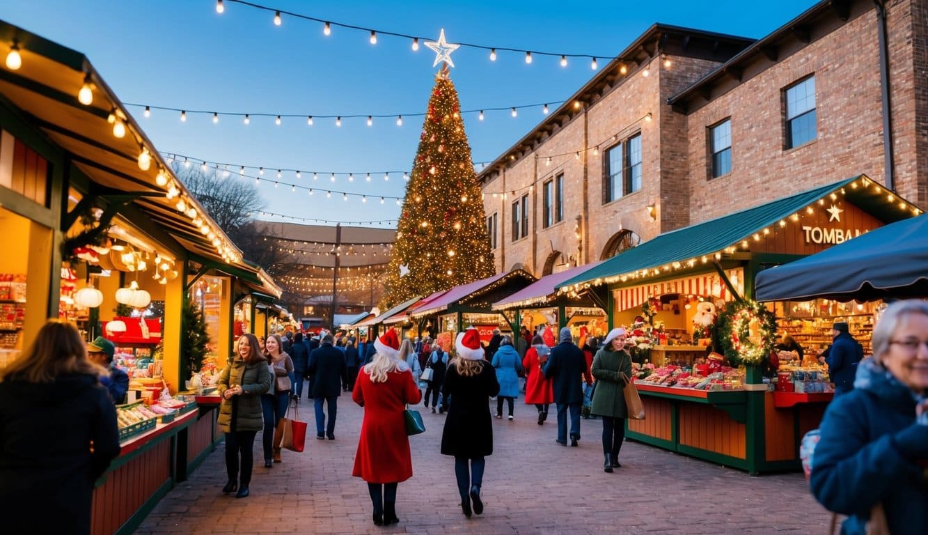 Christmas Markets Texas 2025: Top 50 Festive Destinations 8 A festive Christmas market in Tomball, Texas, 2025, with twinkling lights, colorful stalls, and joyful shoppers