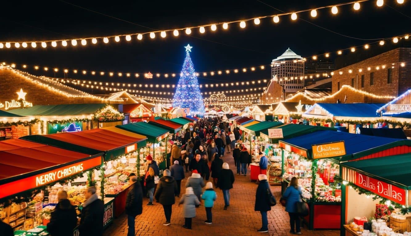 Christmas Markets Texas 2025: Top 50 Festive Destinations 10 A bustling Christmas market in Dallas, Texas in 2025, filled with colorful stalls, twinkling lights, and festive decorations