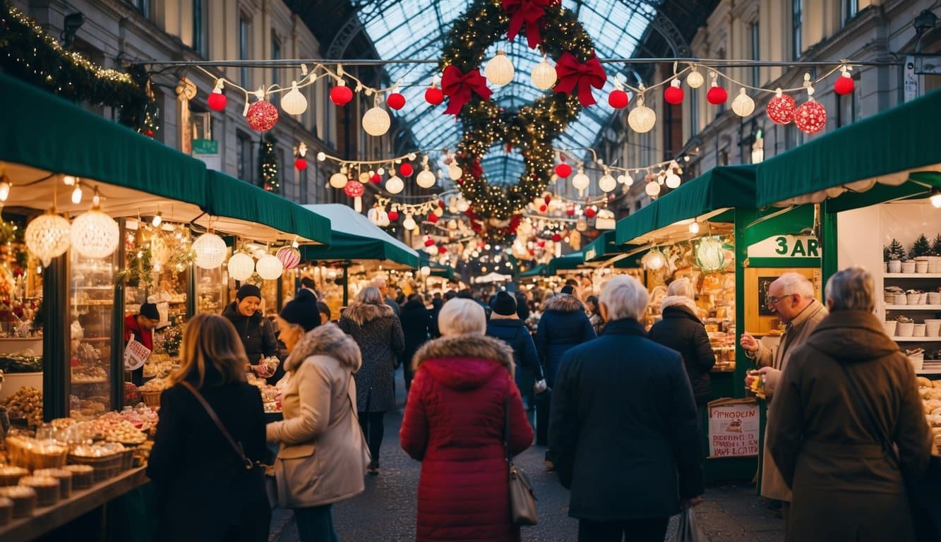 Christmas Markets Massachusetts 2025: Best Festive Events and Holiday Fairs 3 A bustling holiday market with festive decorations, twinkling lights, and vendors selling an array of handmade crafts and seasonal treats