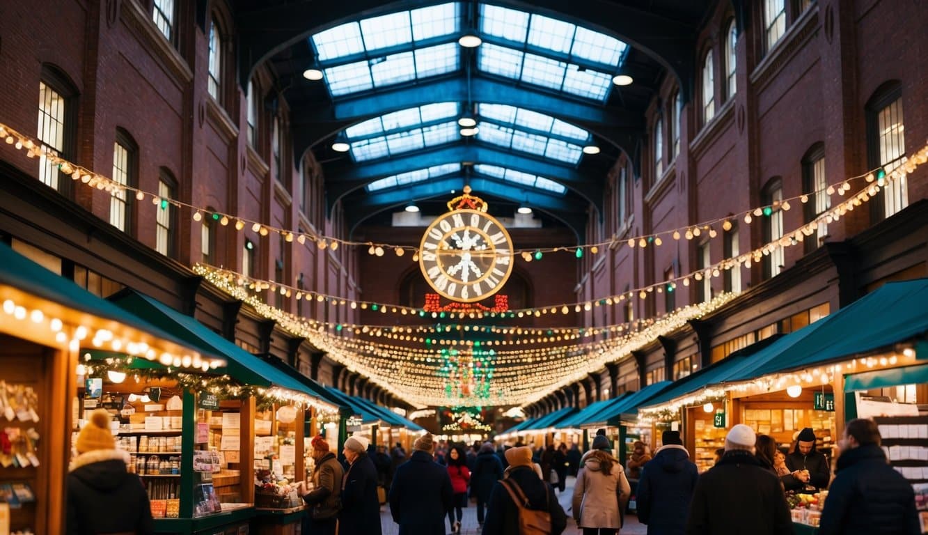 Christmas Markets Massachusetts 2025: Best Festive Events and Holiday Fairs 4 Colorful stalls and twinkling lights fill the bustling Boston Public Market Christmas Markets, creating a festive and lively atmosphere in Massachusetts 2025