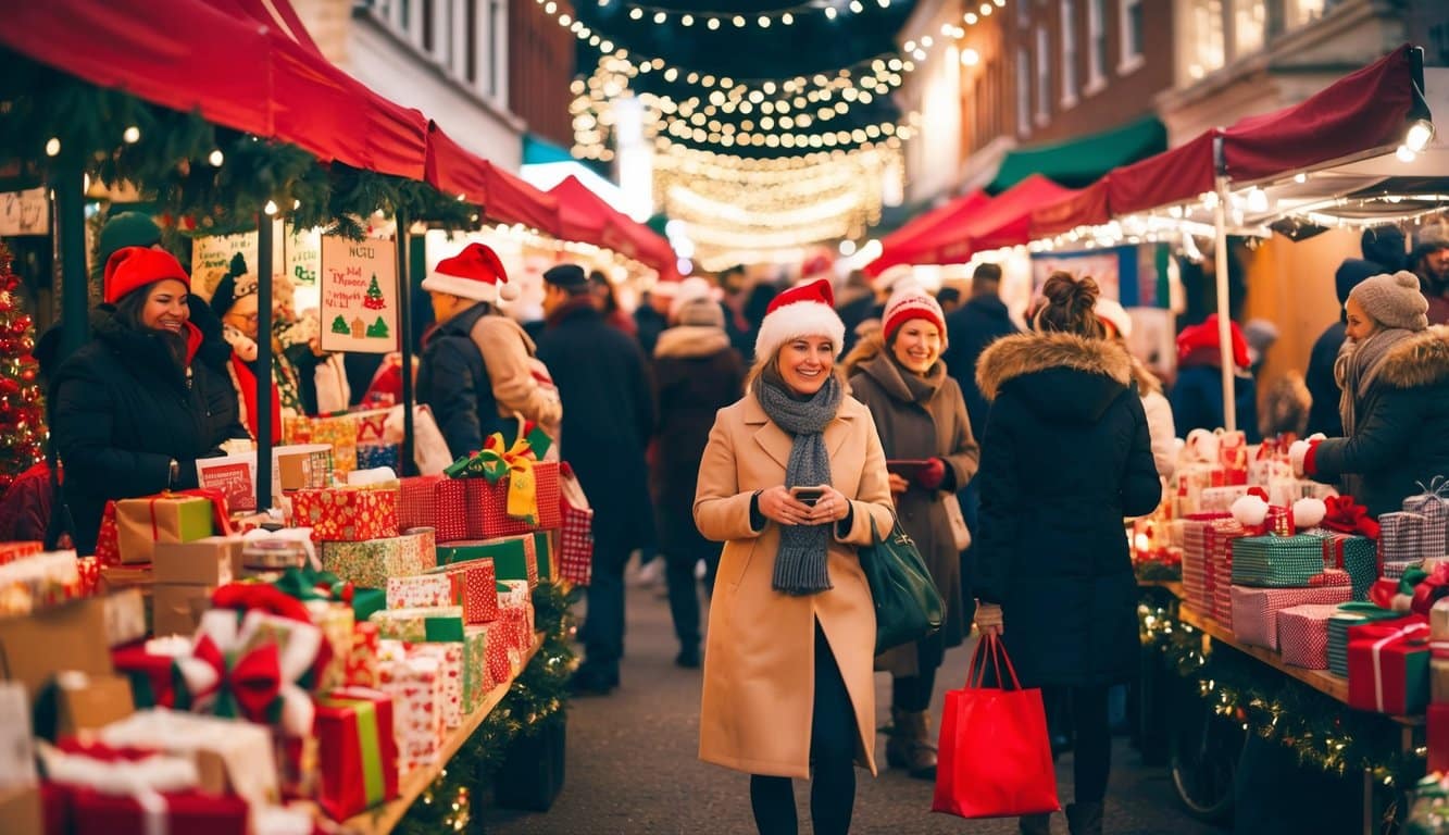 Christmas Markets Massachusetts 2025: Best Festive Events and Holiday Fairs 6 A bustling holiday market in Jamaica Plain, Massachusetts, filled with festive stalls, twinkling lights, and joyful shoppers browsing for unique Christmas gifts