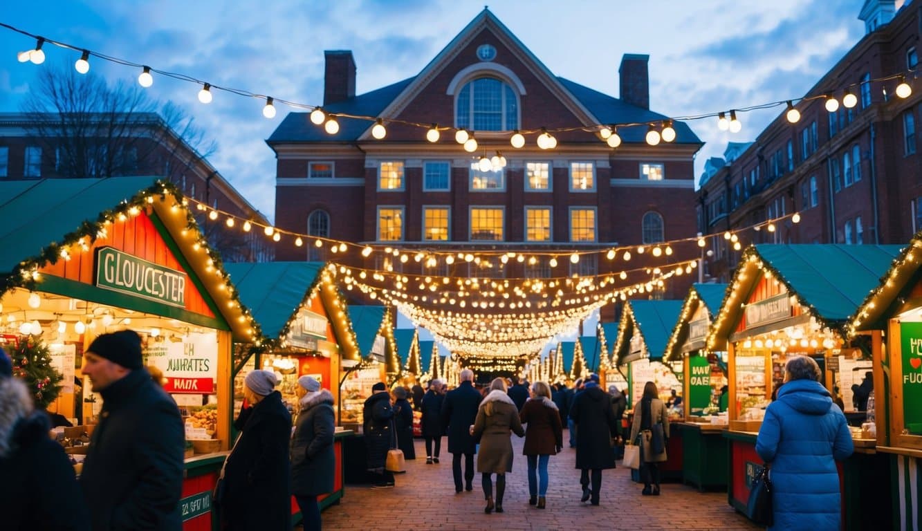 Christmas Markets Massachusetts 2025: Best Festive Events and Holiday Fairs 9 A bustling holiday market with festive stalls and twinkling lights in Gloucester, Massachusetts
