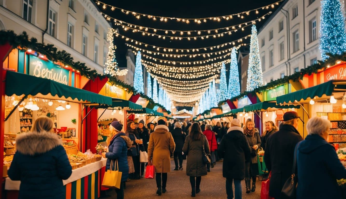 Christmas Markets Massachusetts 2025: Best Festive Events and Holiday Fairs 10 A bustling holiday market with colorful stalls, twinkling lights, and festive decorations. Shoppers browse through artisan goods and seasonal treats, creating a joyful atmosphere