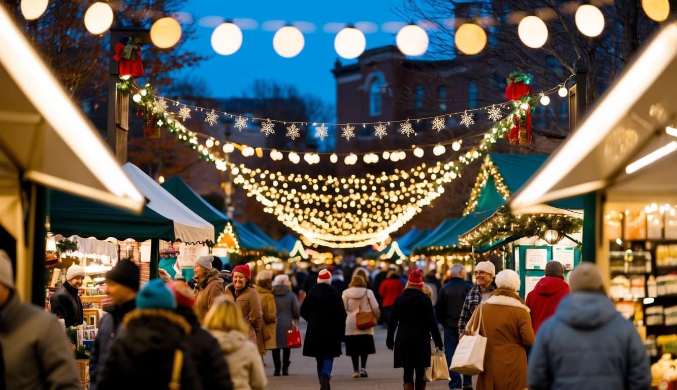 Christmas Markets Massachusetts 2025: Best Festive Events and Holiday Fairs 7 A festive holiday market in Lexington, Massachusetts, bustling with vendors and shoppers amidst twinkling lights and seasonal decorations