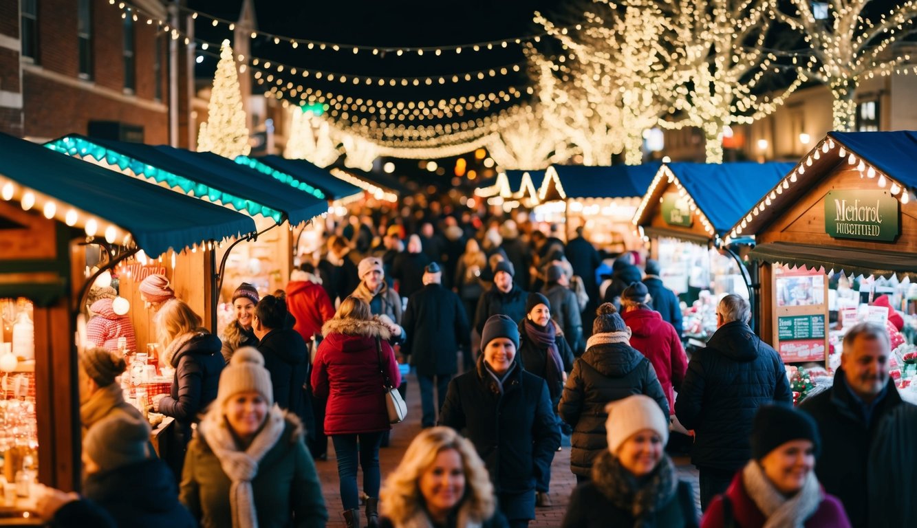 Christmas Markets Massachusetts 2025: Best Festive Events and Holiday Fairs 8 A bustling Christmas market in Medford, Massachusetts, filled with festive stalls, twinkling lights, and joyful shoppers