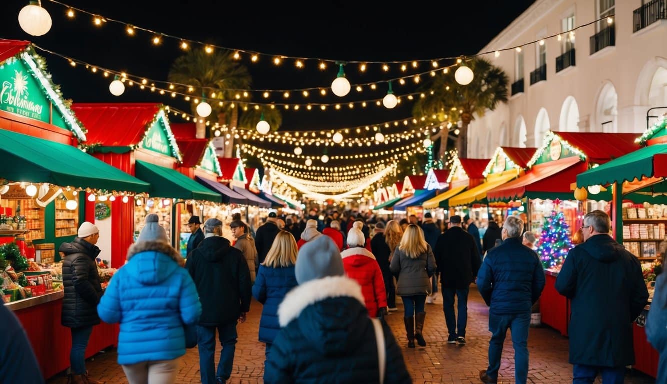 Christmas Markets Florida 2025: Festive Holiday Destinations Across the Sunshine State 9 A festive Christmas market with colorful stalls, twinkling lights, and bustling crowds in St. Petersburg, Florida