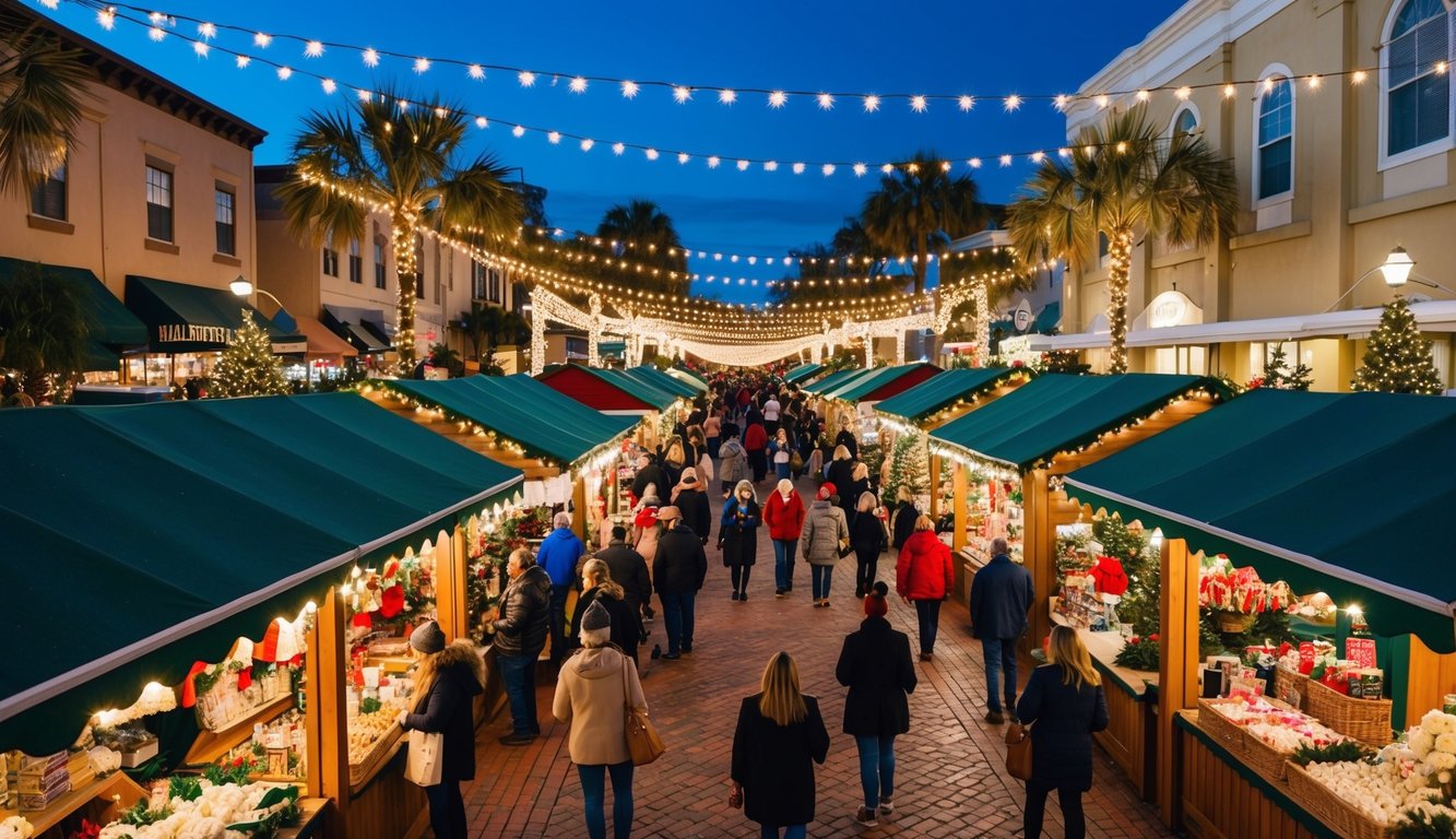 Christmas Markets Florida 2025: Festive Holiday Destinations Across the Sunshine State 3 A festive Christmas market in downtown Winter Garden, Florida, bustling with vendors and visitors, adorned with twinkling lights and holiday decorations