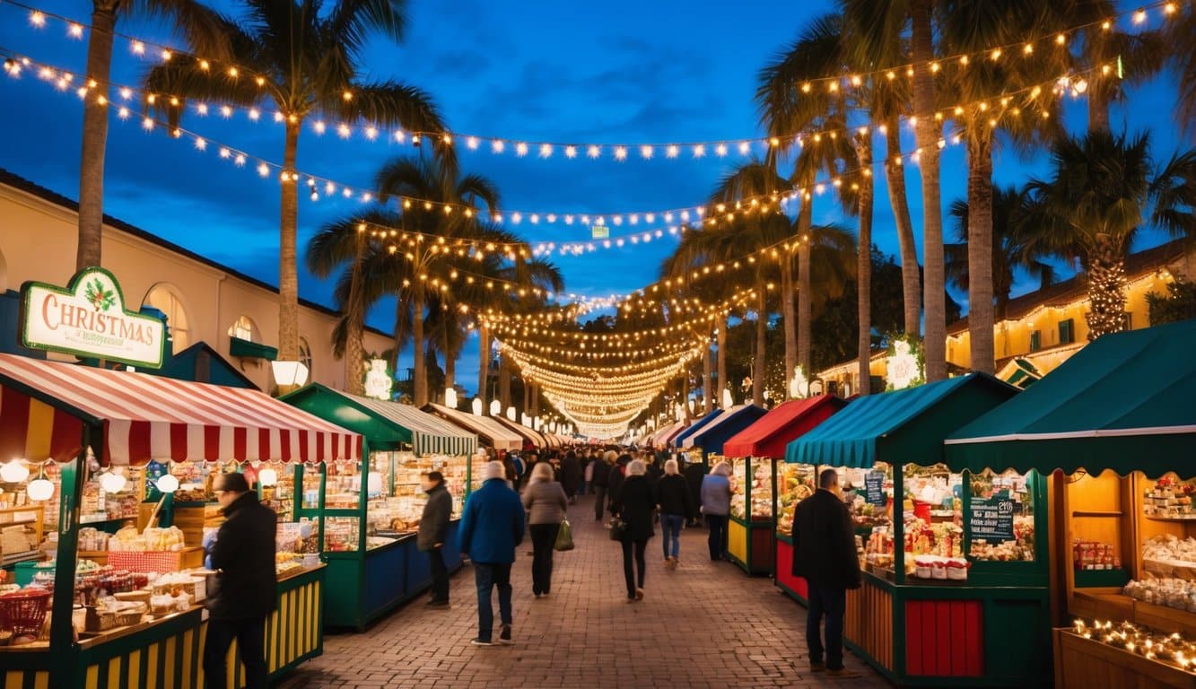 Christmas Markets Florida 2025: Festive Holiday Destinations Across the Sunshine State 4 A bustling Christmas market in Naples, Florida, with colorful stalls, twinkling lights, and festive decorations in 2025