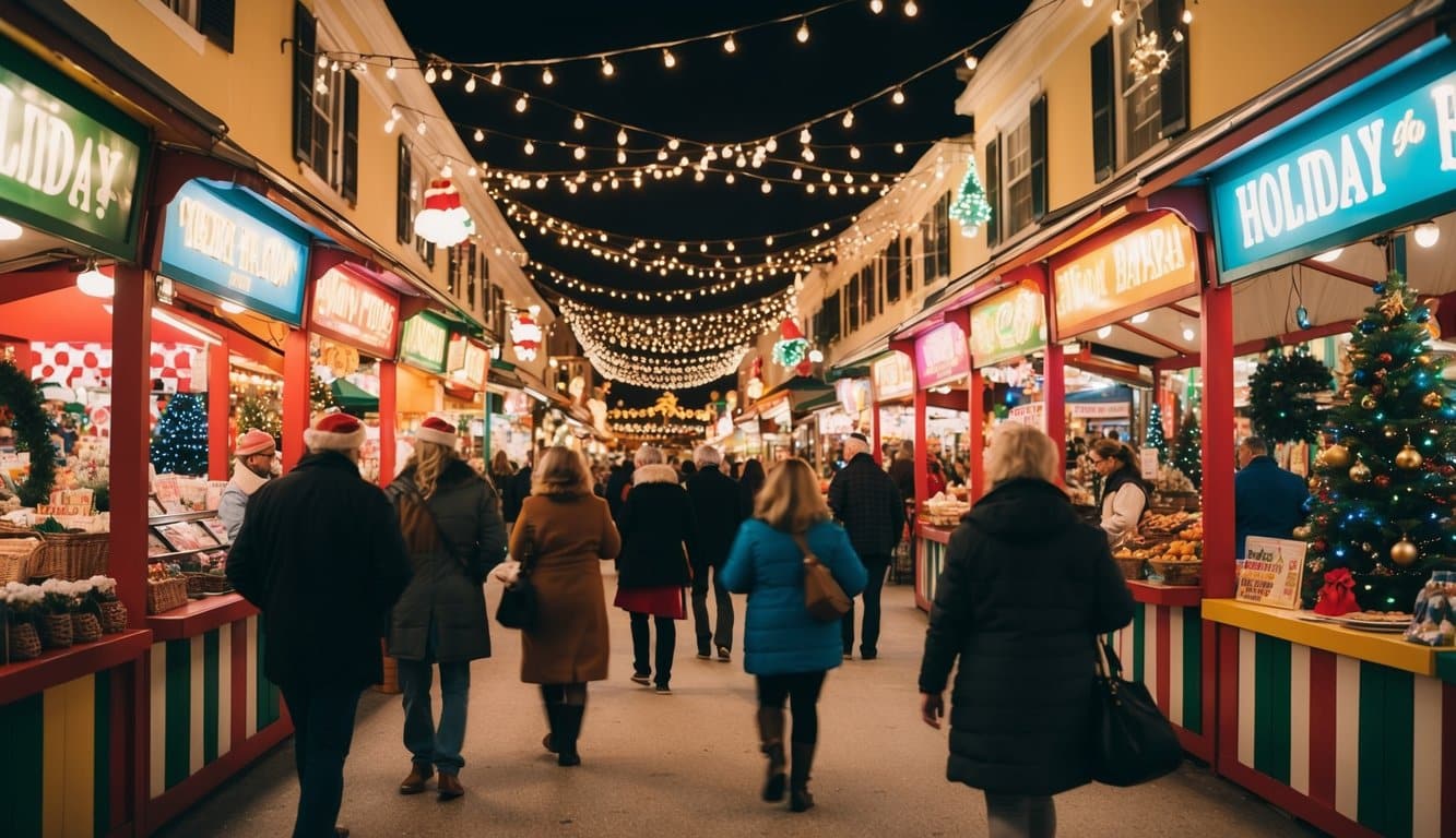 Christmas Markets Florida 2025: Festive Holiday Destinations Across the Sunshine State 5 A bustling holiday bazaar with colorful stalls, twinkling lights, and festive decorations in sunny Florida