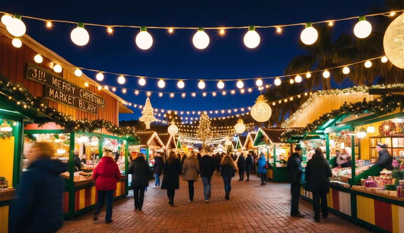 Christmas Markets Florida 2025: Festive Holiday Destinations Across the Sunshine State 6 A bustling European Christmas market in Tampa Bay, Florida, featuring colorful stalls, twinkling lights, and festive decorations