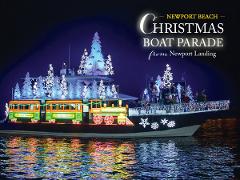 Christmas Markets Southern California 2025: Top 50 Festive Holiday Events and Locations 3 A decorated boat with Christmas trees and lights participates in the Newport Beach Christmas Boat Parade, reflected on the water at night.