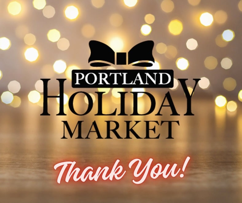 Christmas Markets Washington State 2025: Top 50 Festive Events and Holiday Fairs 4 Portland Holiday Market logo with a bow above text and "Thank You!" written below, set against a background of blurred festive lights.