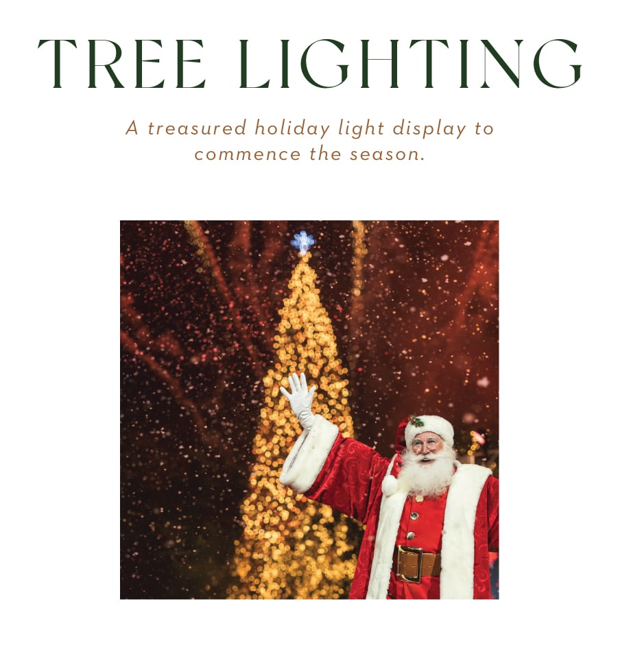 Christmas Markets Southern California 2025: Top 50 Festive Holiday Events and Locations 2 A person in a Santa Claus costume waves in front of a large, decorated Christmas tree lit with golden lights.
