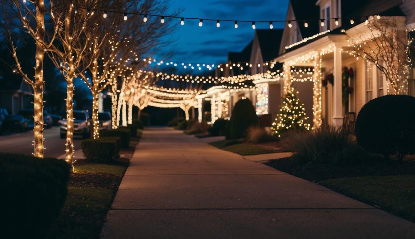 Best Christmas Light Displays Iowa 2025: Top Must-See Holiday Shows 3 A cozy suburban street aglow with twinkling Christmas lights, illuminating the darkness with festive colors and patterns
