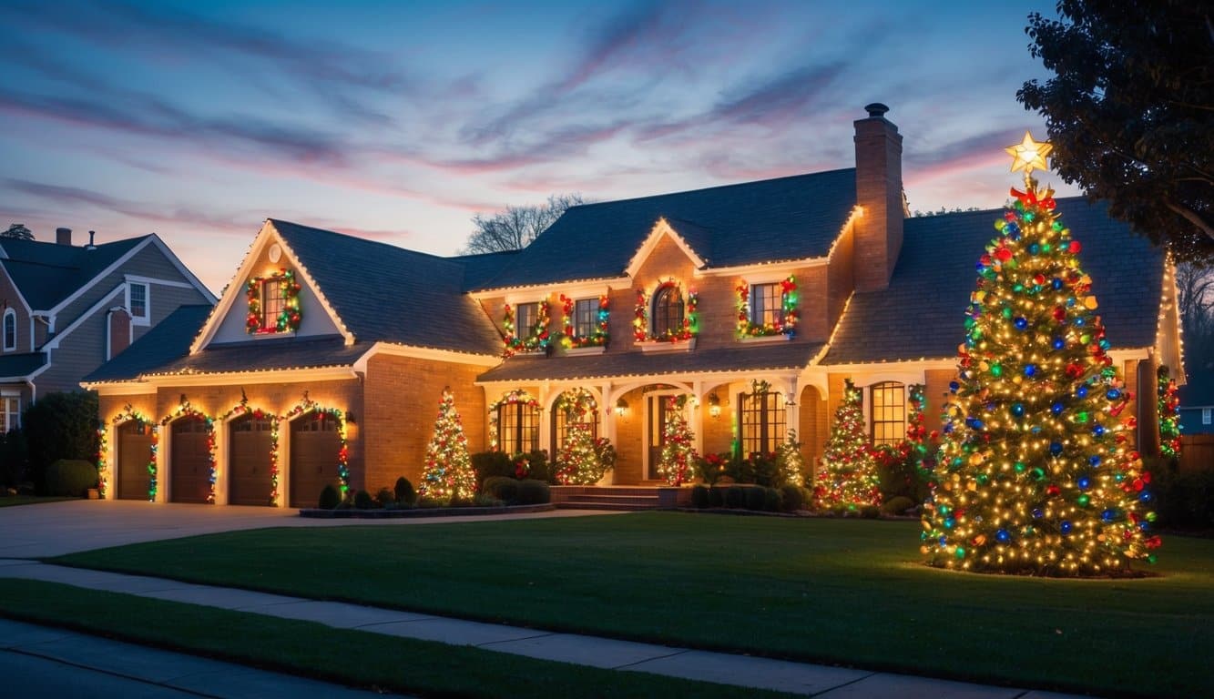 Best Christmas Light Displays Illinois 2025: Top 20 Festive Spots to Visit 5 A grand display of colorful Christmas lights illuminating the Morgan's house and yard, creating a festive and joyful atmosphere