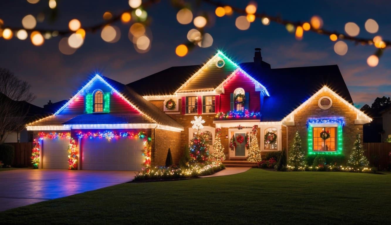 Best Christmas Light Displays Iowa 2025: Top Must-See Holiday Shows 4 Colorful Christmas lights adorn a house with a large yard. The display features twinkling lights, vibrant colors, and festive decorations, creating a magical holiday scene