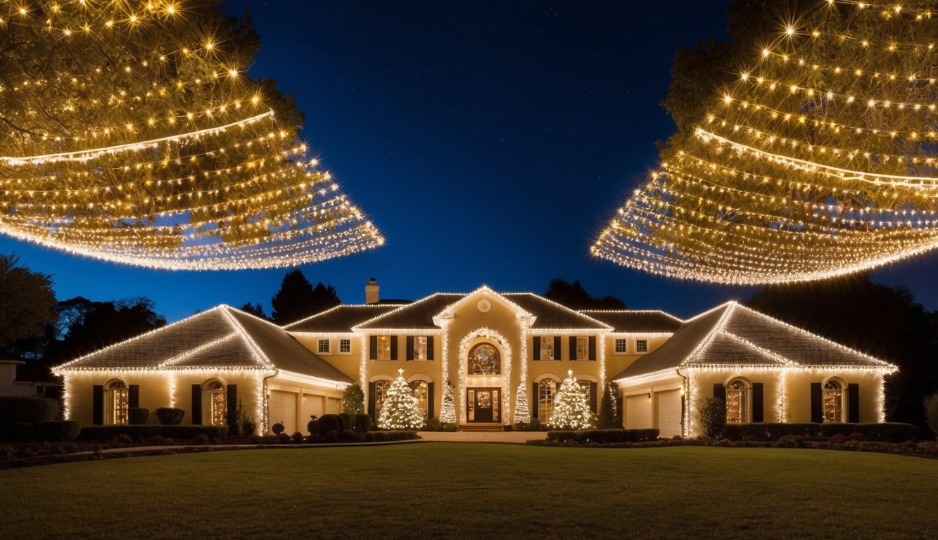 Best Christmas Light Displays Indiana 2025: Must-See Holiday Attractions 4 A sprawling suburban home adorned with an extravagant display of twinkling Christmas lights, synchronized to music, illuminating the night sky