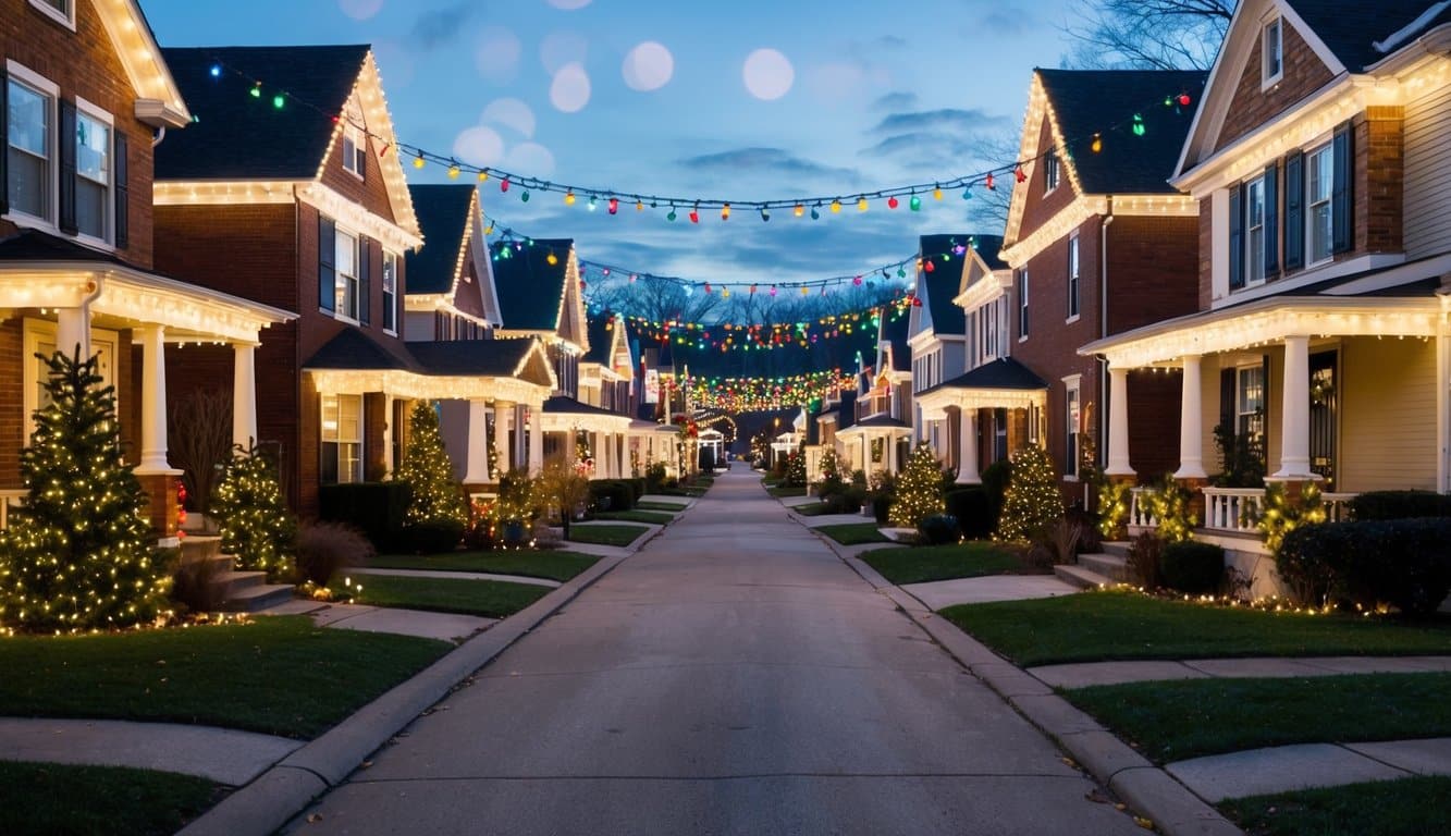 Best Christmas Light Displays Indiana 2025: Must-See Holiday Attractions 3 A cozy neighborhood street with houses adorned in colorful Christmas lights, creating a magical display of holiday cheer in Indiana