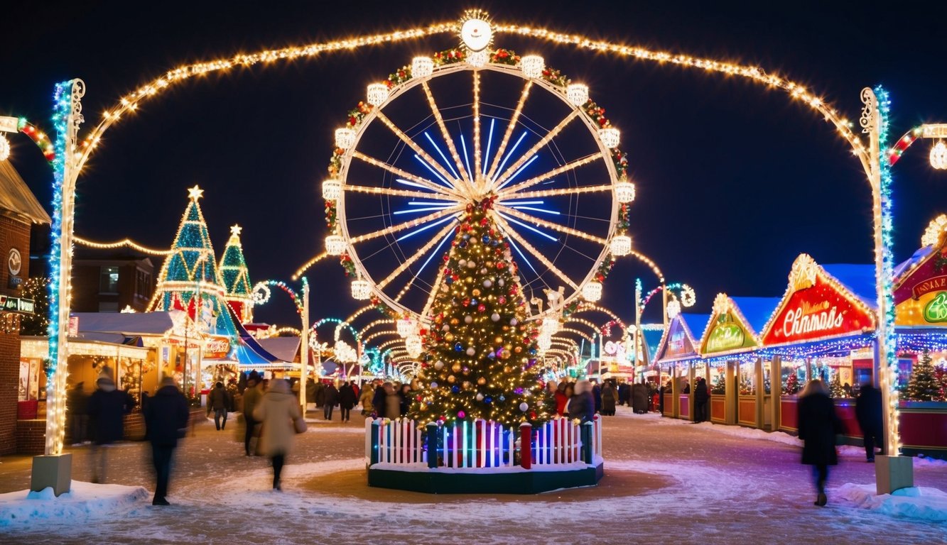 Best Christmas Light Displays Indiana 2025: Must-See Holiday Attractions 4 A festive winter carnival with dazzling Christmas lights and colorful displays in Indianapolis, Indiana, 2025