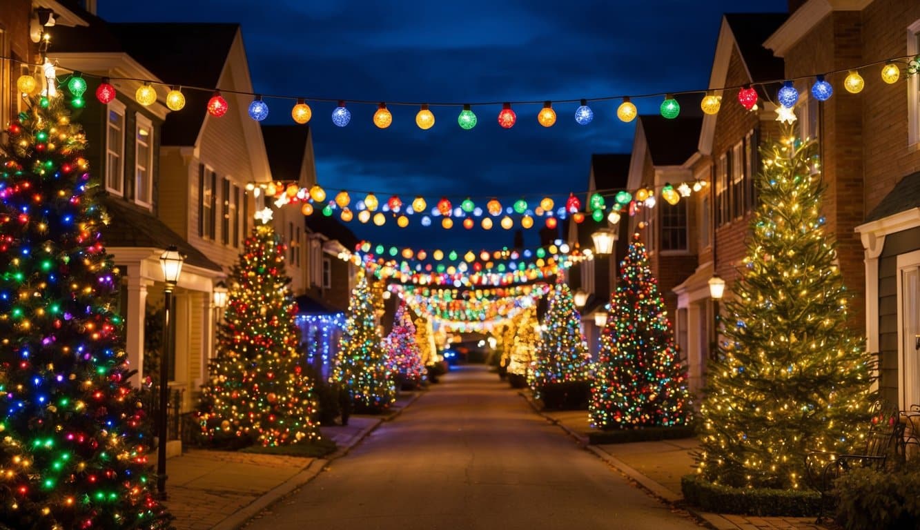 Best Christmas Light Displays Indiana 2025: Must-See Holiday Attractions 5 A festive neighborhood filled with colorful and twinkling Christmas lights, illuminating the streets and creating a warm and joyful atmosphere