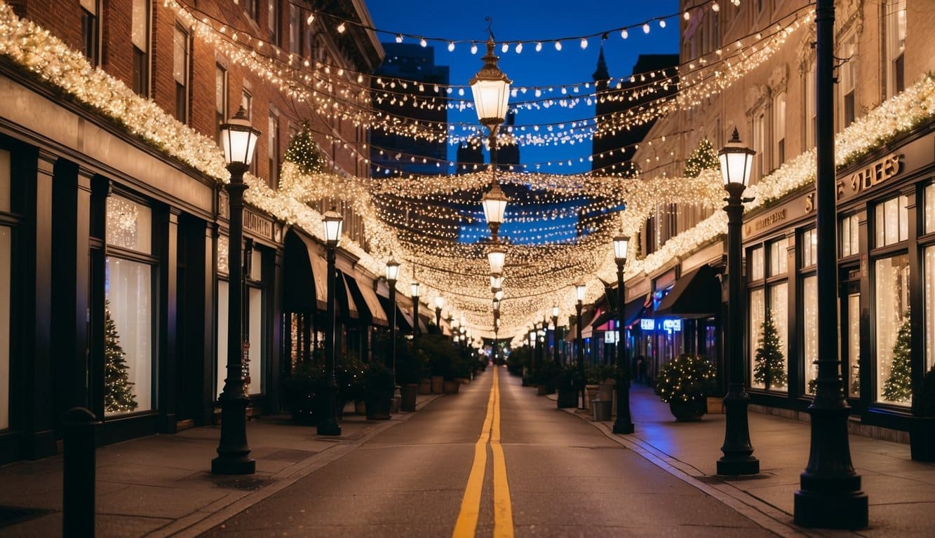 Best Christmas Light Displays Iowa 2025: Top Must-See Holiday Shows 11 A festive display of twinkling lights adorning the storefronts and lampposts along State Street, creating a magical holiday atmosphere