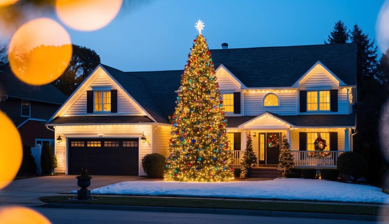 Best Christmas Light Displays Illinois 2025: Top 20 Festive Spots to Visit 9 A cozy Christmas house with a glowing display of colorful lights, festive decorations, and a grand illuminated tree in the front yard