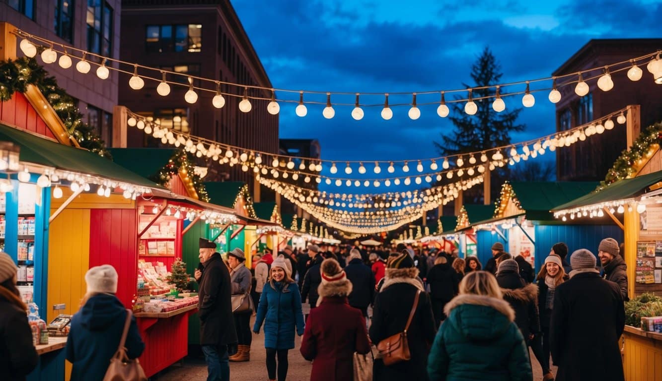 Christmas Markets Washington State 2025: Top 50 Festive Events and Holiday Fairs 1 A festive Christmas market in Washington State, 2025, featuring colorful stalls, twinkling lights, and bustling crowds