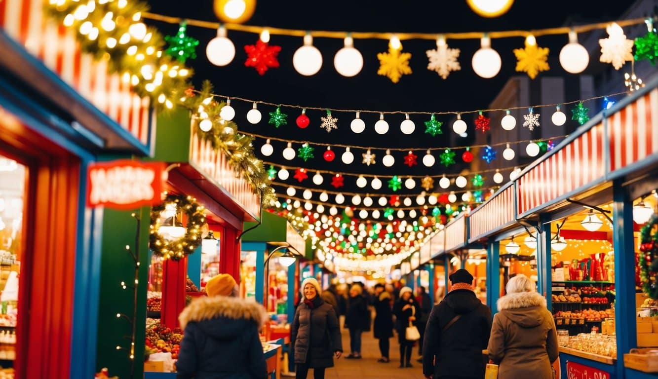 Christmas Markets Southern California 2025: Top 50 Festive Holiday Events and Locations 3 A festive Christmas market in Southern California, adorned with twinkling lights, colorful stalls, and a joyful atmosphere