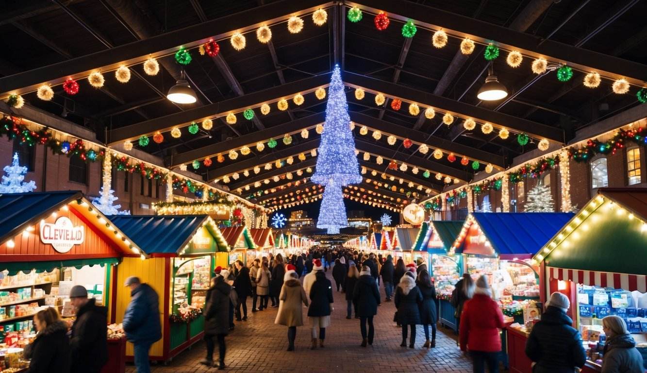 Christmas Markets Ohio 2025: 50 Top Holiday Events and Festive Fairs 3 A bustling Christmas market filled with colorful stalls, twinkling lights, and festive decorations at the I-X Center in Cleveland, Ohio