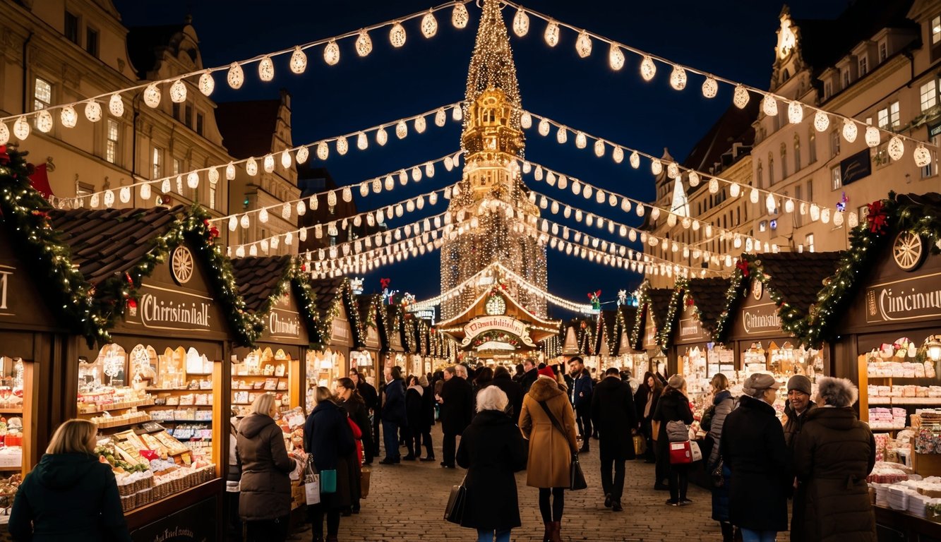 Christmas Markets Ohio 2025: 50 Top Holiday Events and Festive Fairs 4 The Cincinnati Christkindlmarkt bustles with festive stalls, adorned with twinkling lights and traditional German decor, as visitors explore the array of holiday gifts and treats