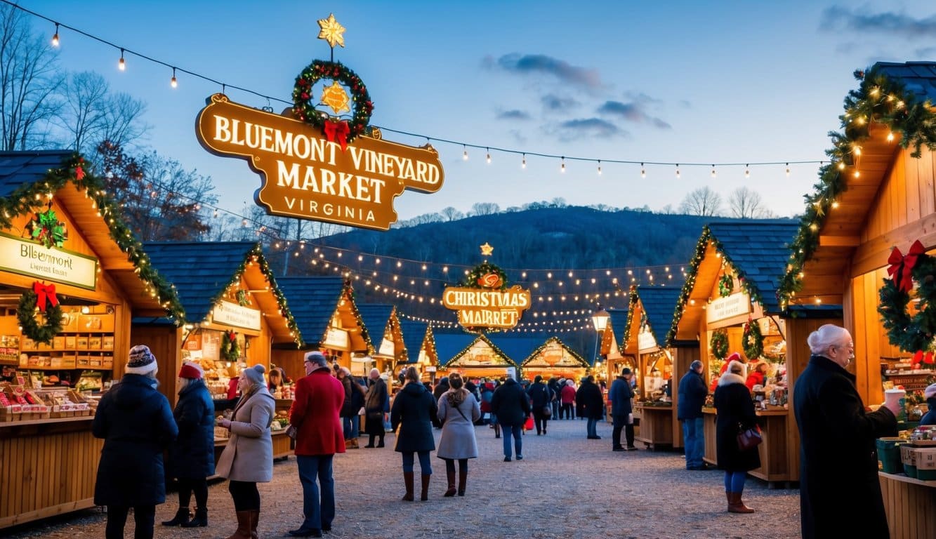 Christmas Markets Virginia 2025: Top 50 Festive Events and Shopping Destinations 4 A festive Christmas market at Bluemont Vineyard in Virginia, featuring traditional German decorations and vendors selling holiday goods